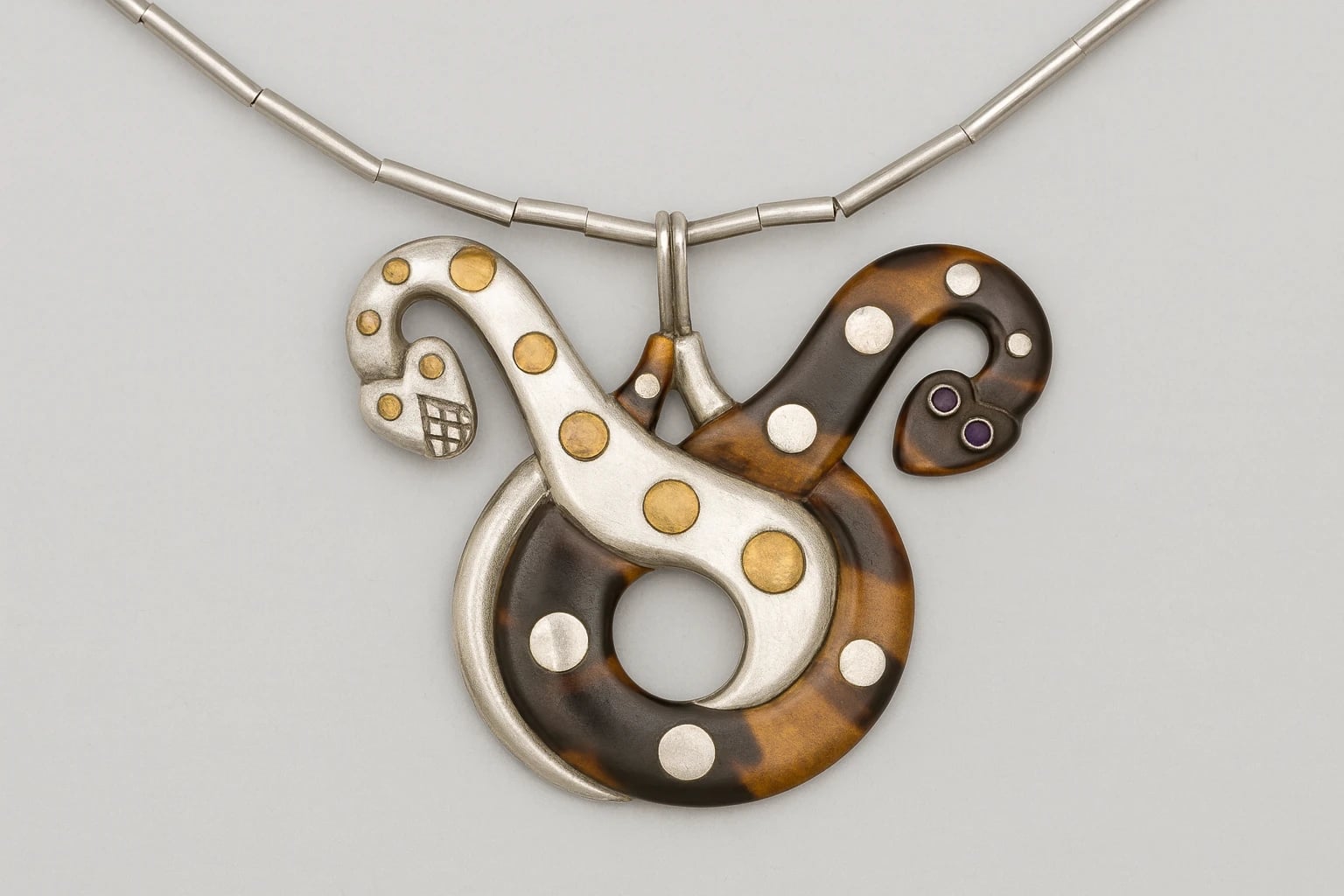 William Spratling Tortoise and Silver Double Serpent Pendant