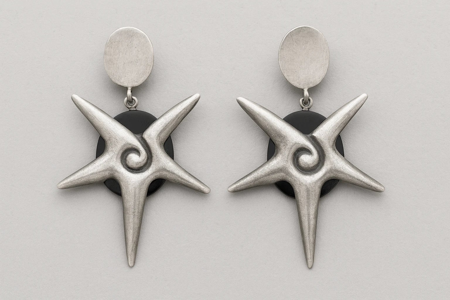 William Spratling Silver and Obsidian Star Earrings