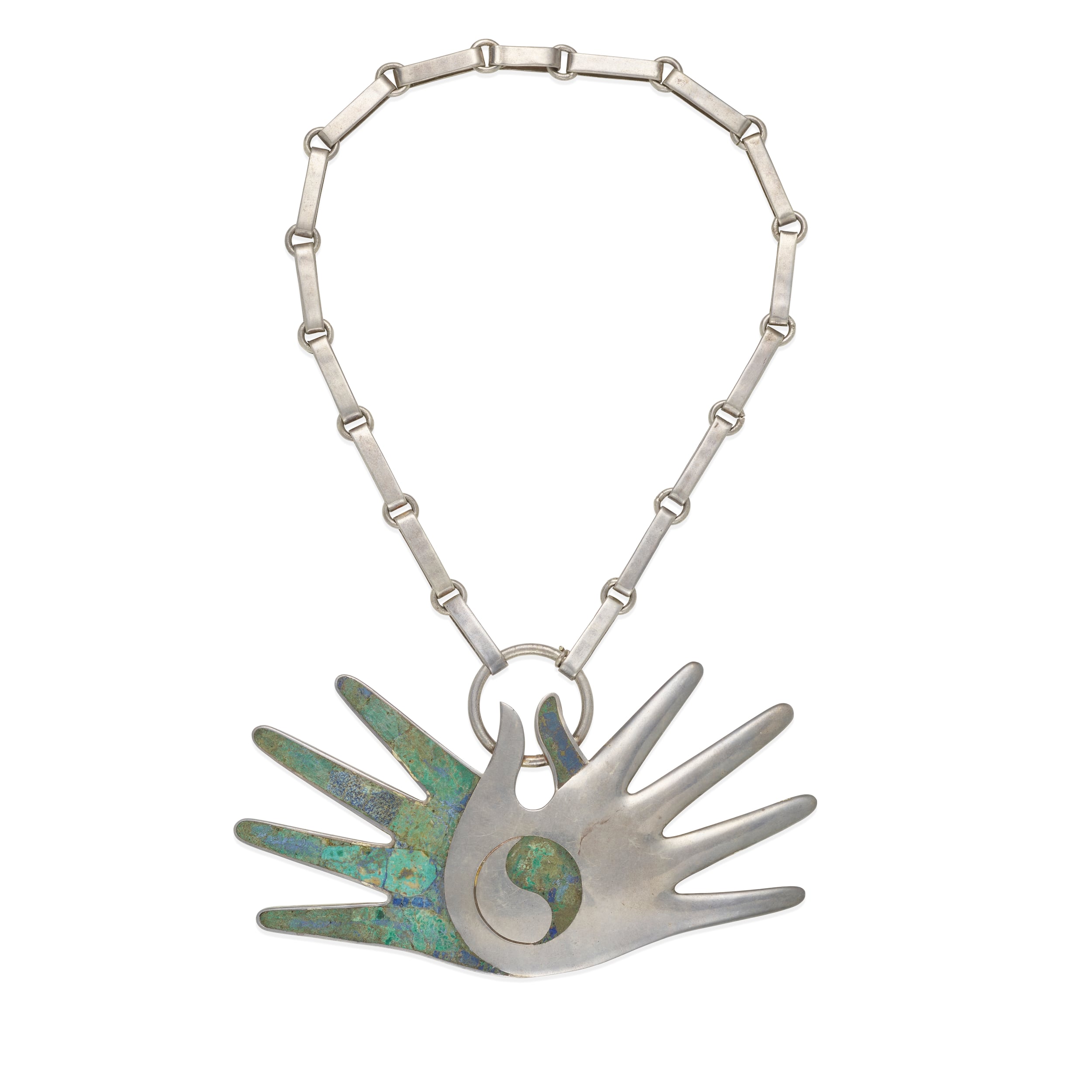 William Spratling Ying Yang Hands Necklace
