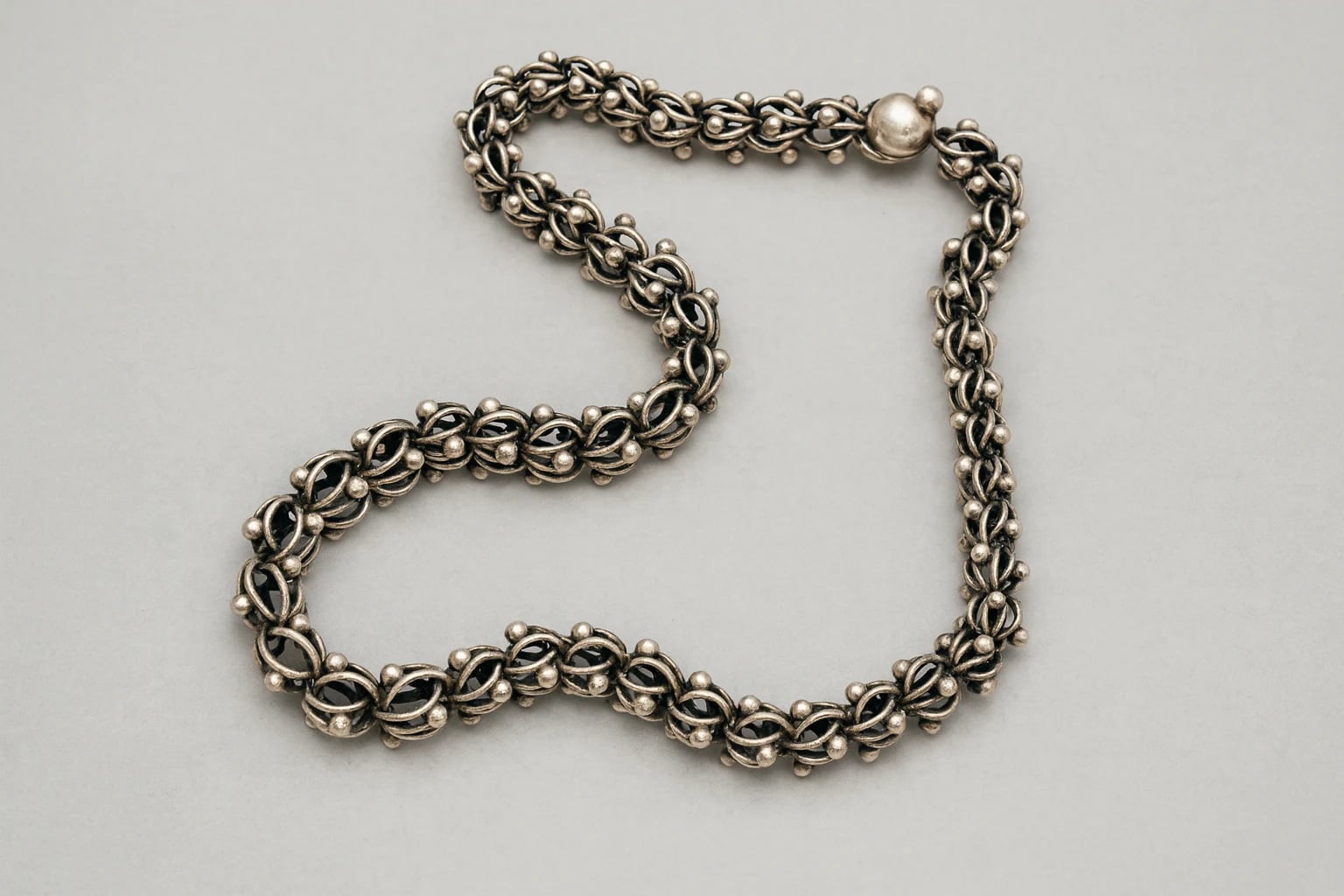 William Spratling Chain Necklace Studded with Silver Beads
