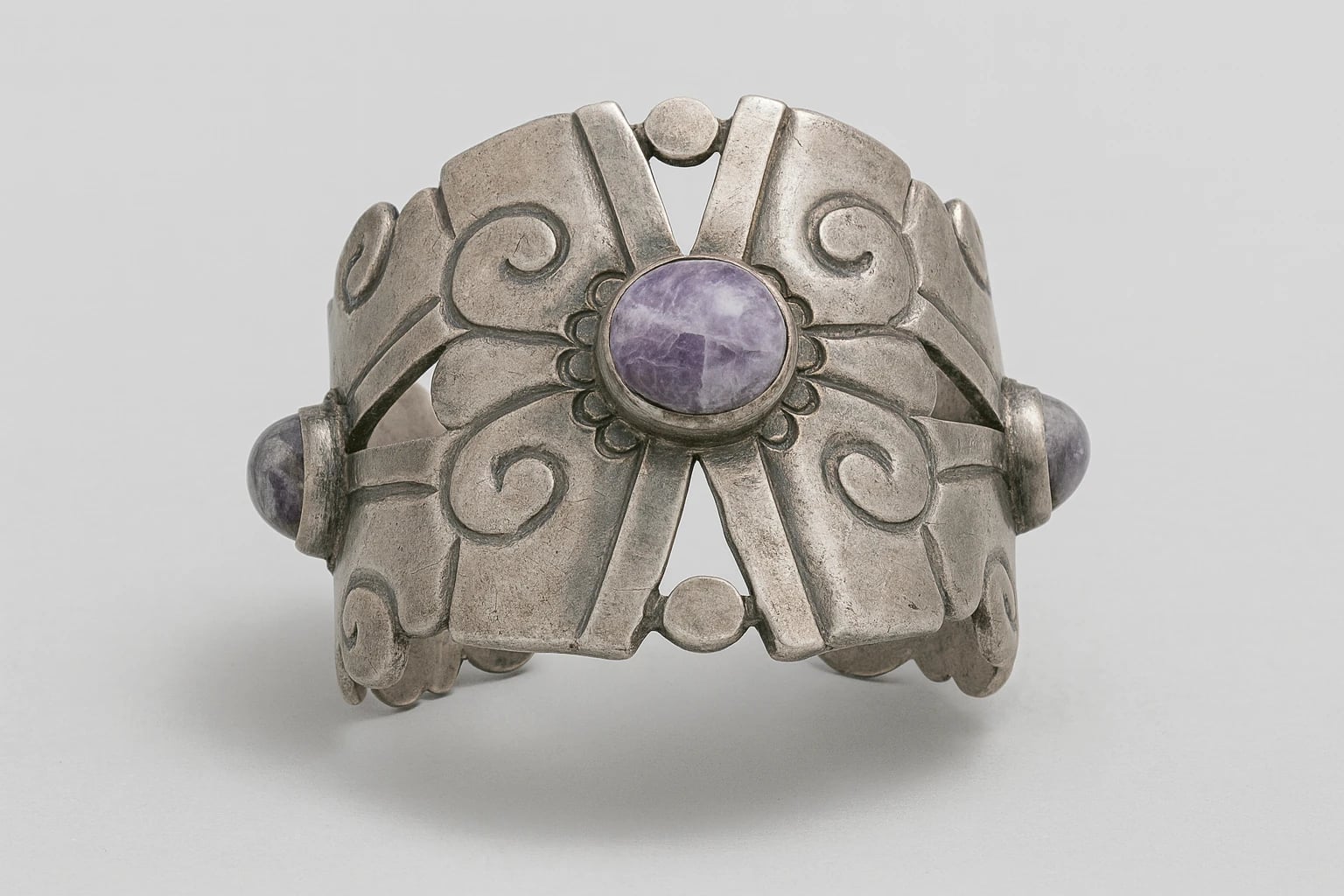 William Spratling Amethyst Incised Cuff Bracelet