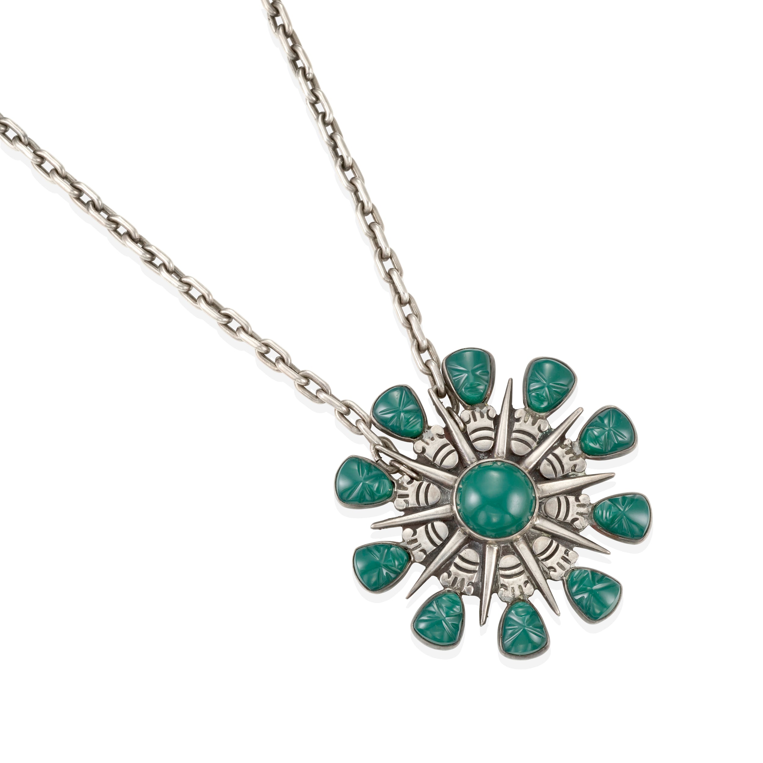 William Spratling Turquoise Aztec Sunburst Necklace