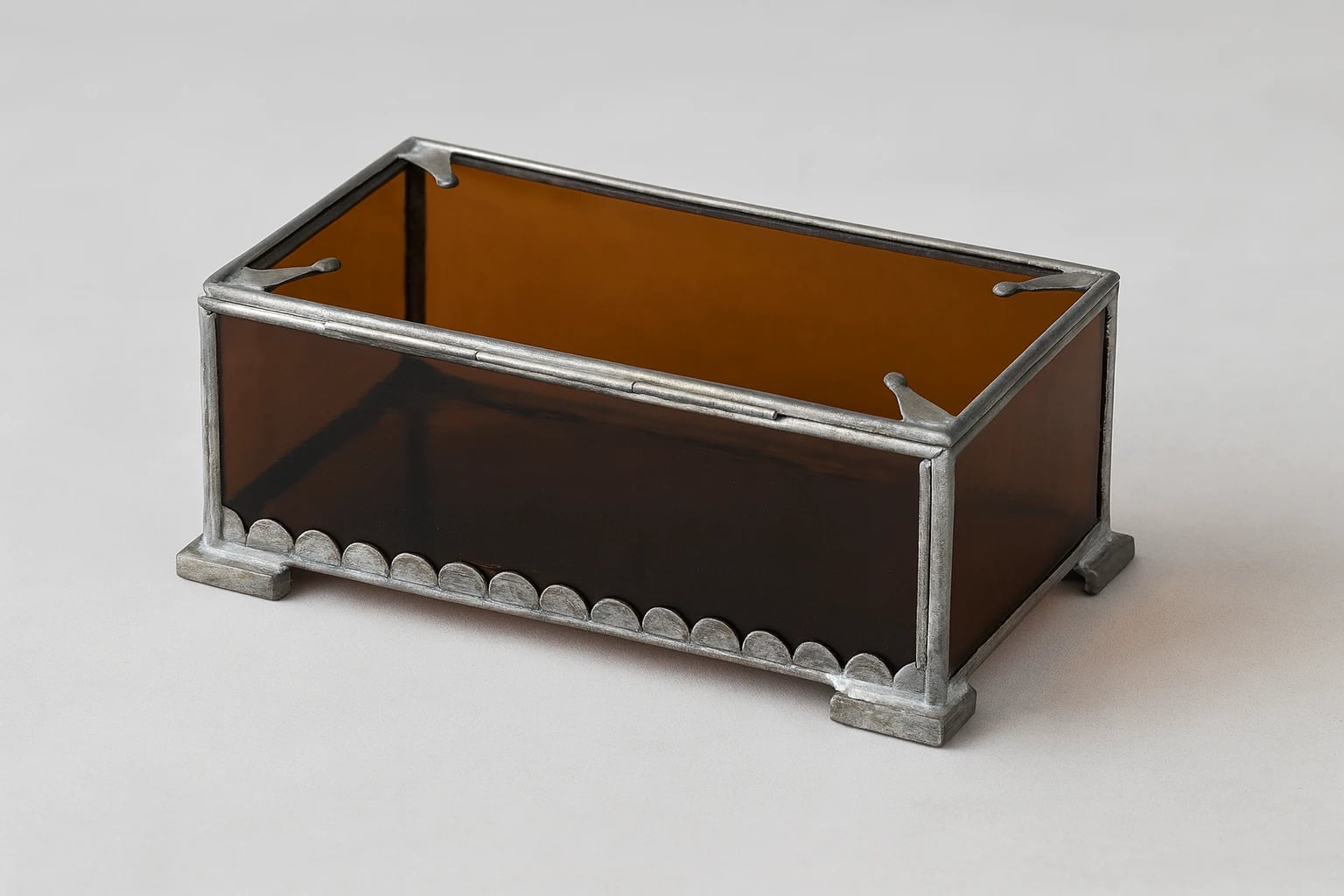 William Spratling Rectangular Tin Box with Amber Glass