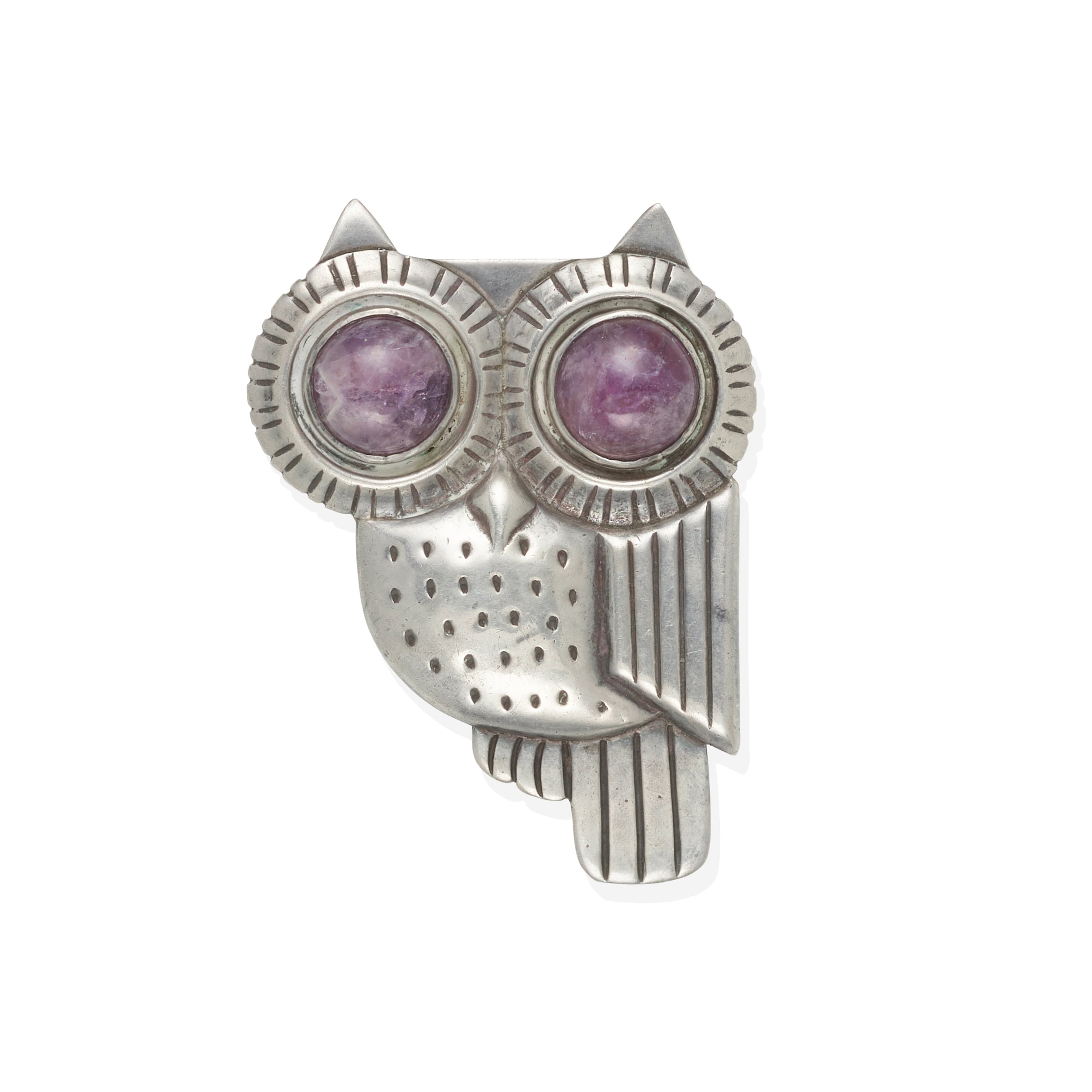 William Spratling Owl Brooch with Amethyst Eyes