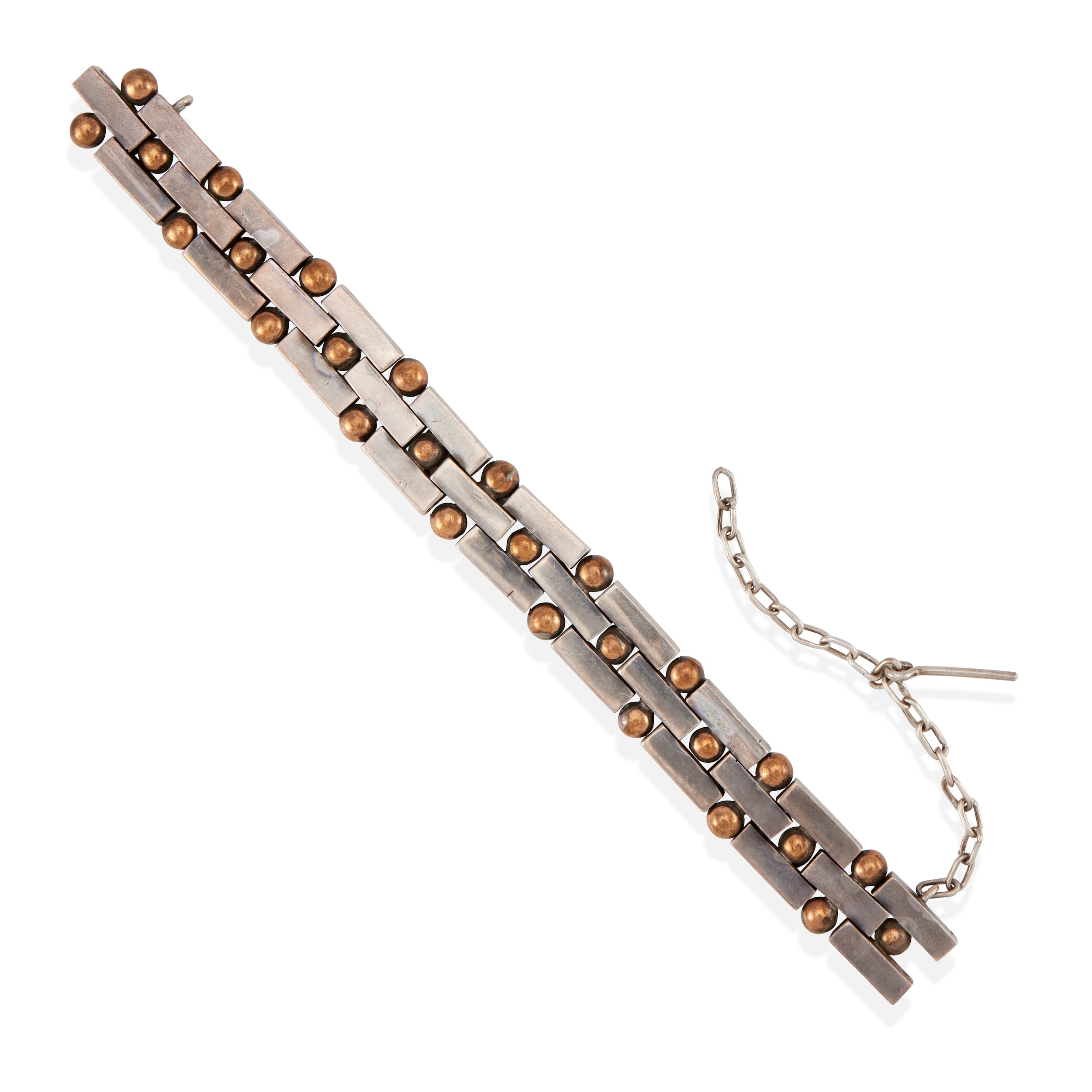 William Spratling Geometric Bracelet with Inset Bronze Balls