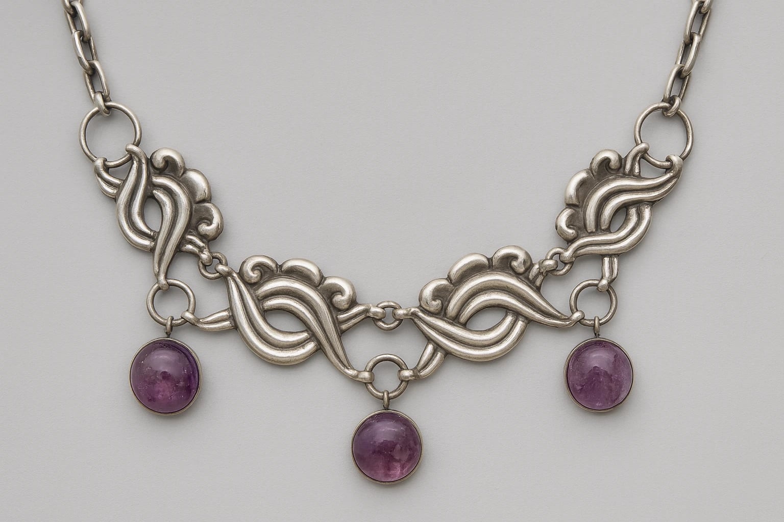 William Spratling Necklace with Silver Twists and Amethyst Dangles