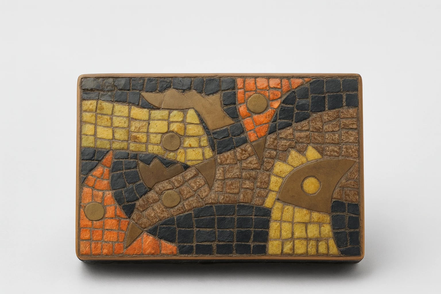 Salvador Terán Chicken Motif Mosaic Brass Box