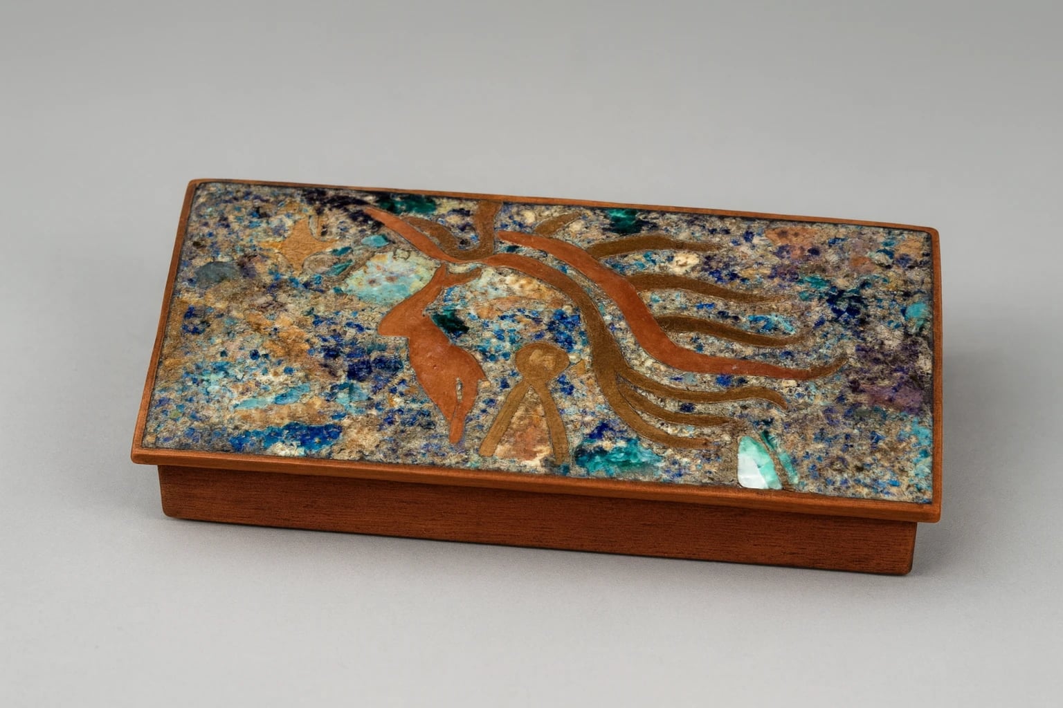 Salvador Terán Woman with Bowl Mosaic Brass Box