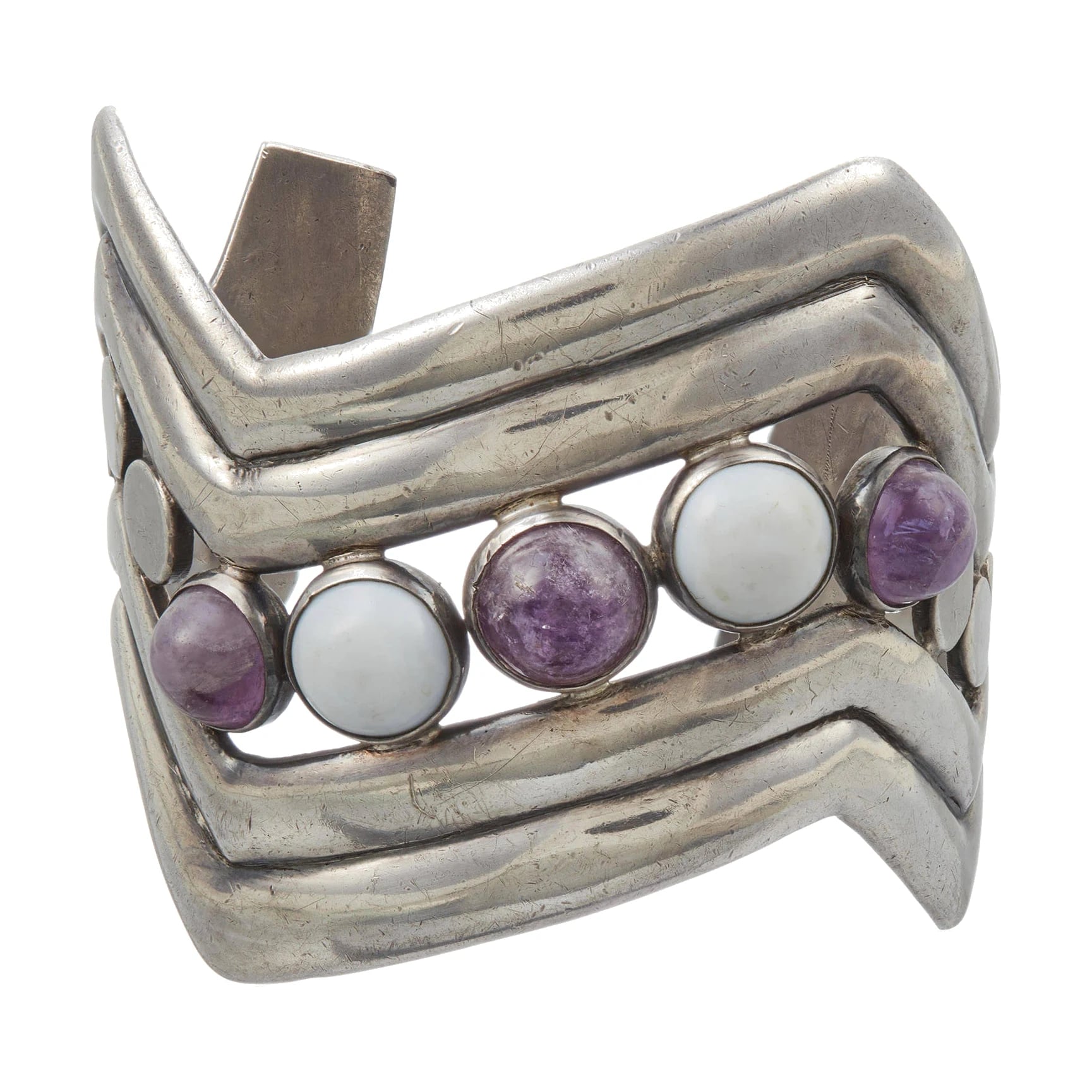 William Spratling Amethyst and Agate Zig-Zag Cuff