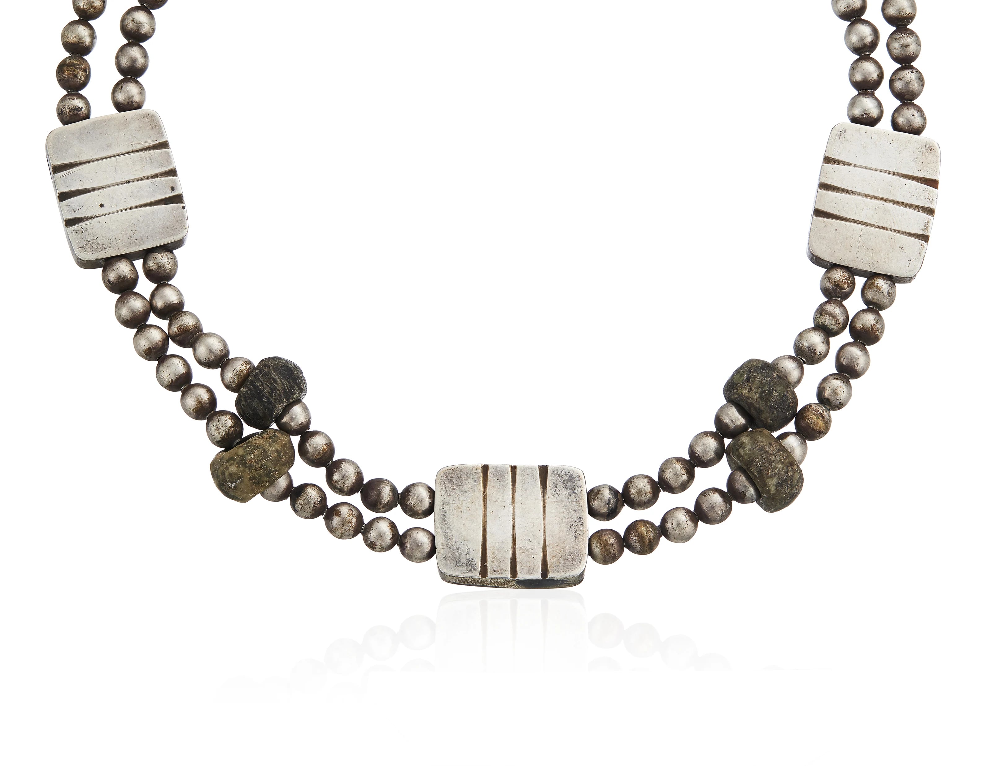 William Spratling Hardstone and Silver Necklace