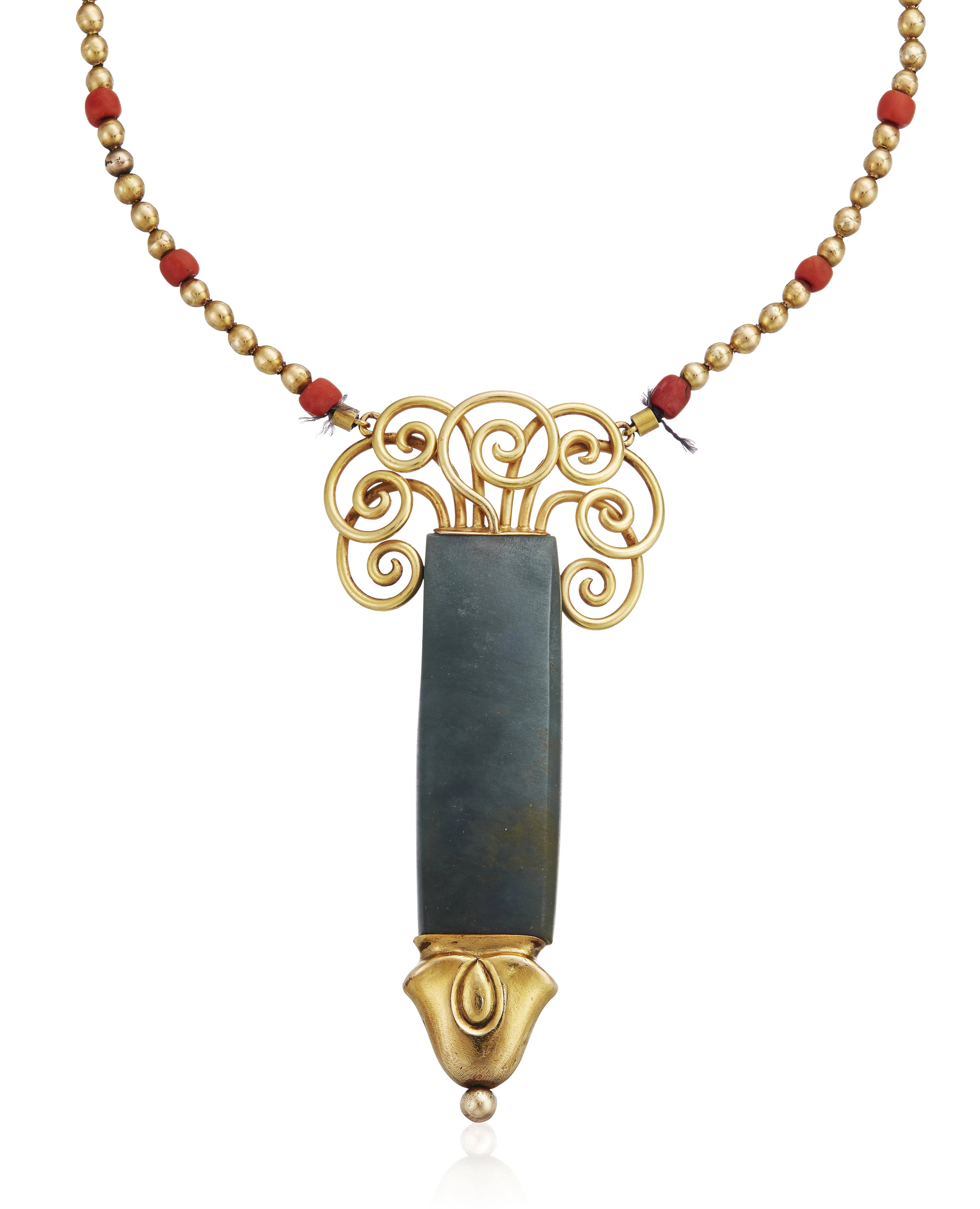 William Spratling Jade and Coral Pendant Necklace