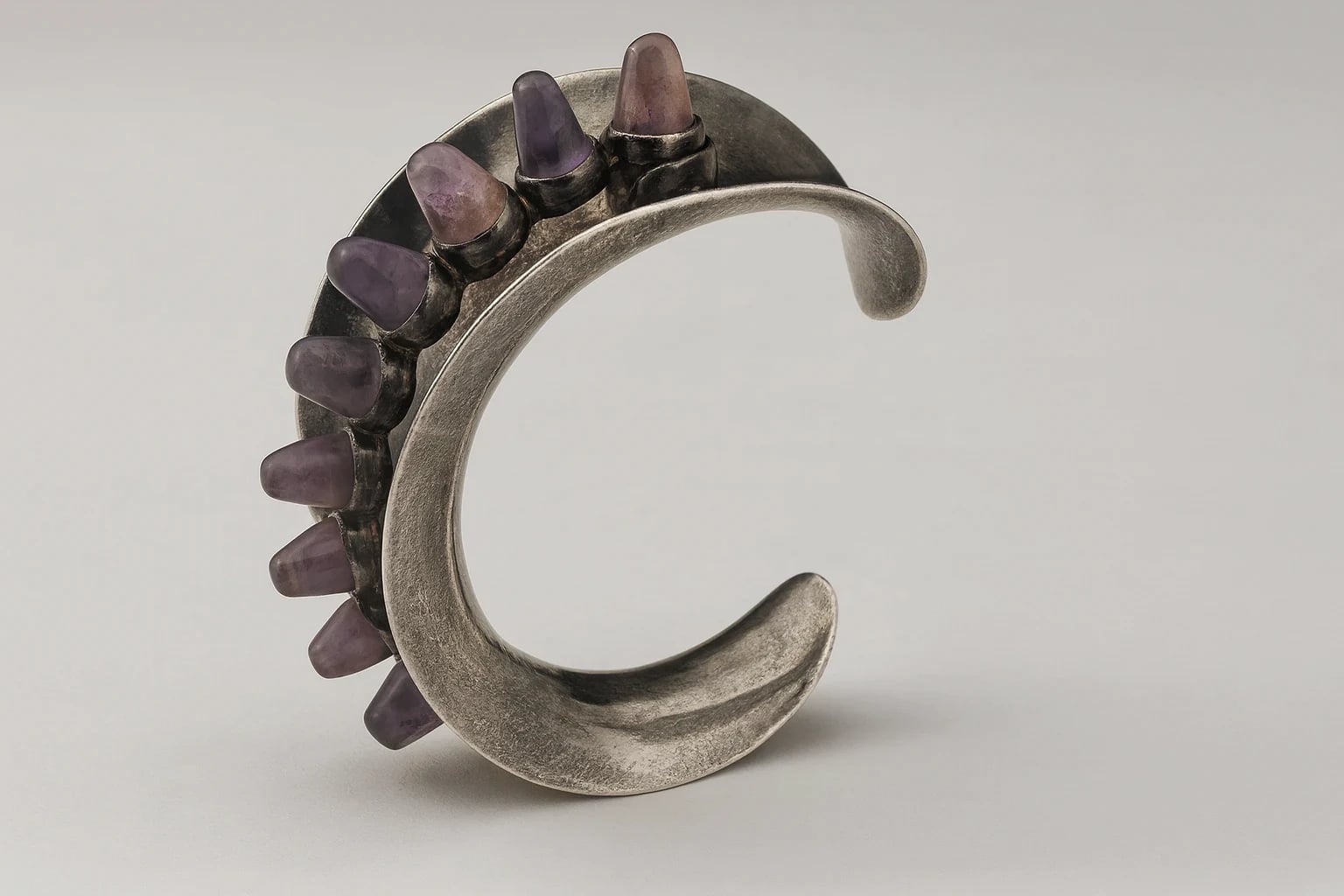 Antonio Pineda Cuff with Concave Channel and Amethyst Cones